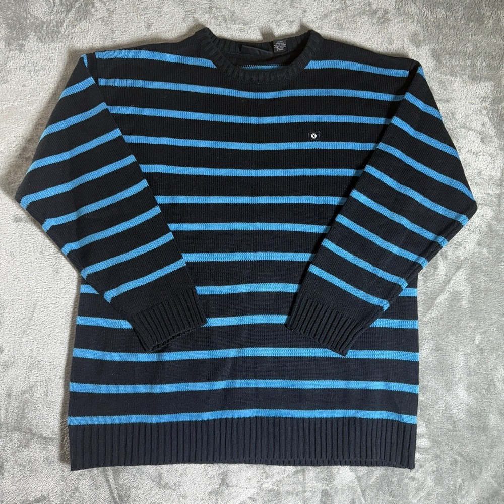 Vintage Y2K Southpole Striped‎ Black Blue Pullover Sweater XL Signature Series